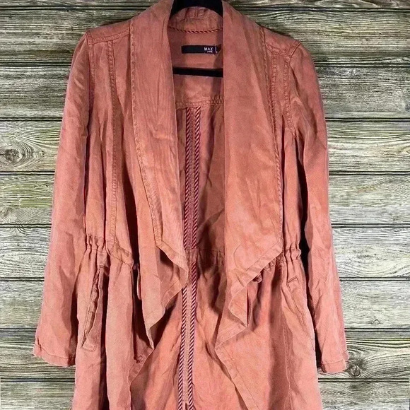 Max Jeans Women's Open Front Jacket Coral Pockets Drawstring Tencel Size XSmall - Picture 1 of 5